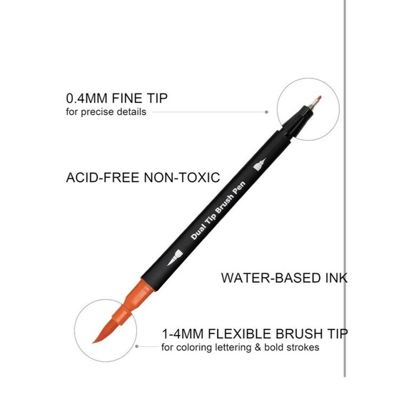 Dual Brush Marker Pens,24 Colored Markers,Fine Point and Tip Assorted - Picture 3 of 7